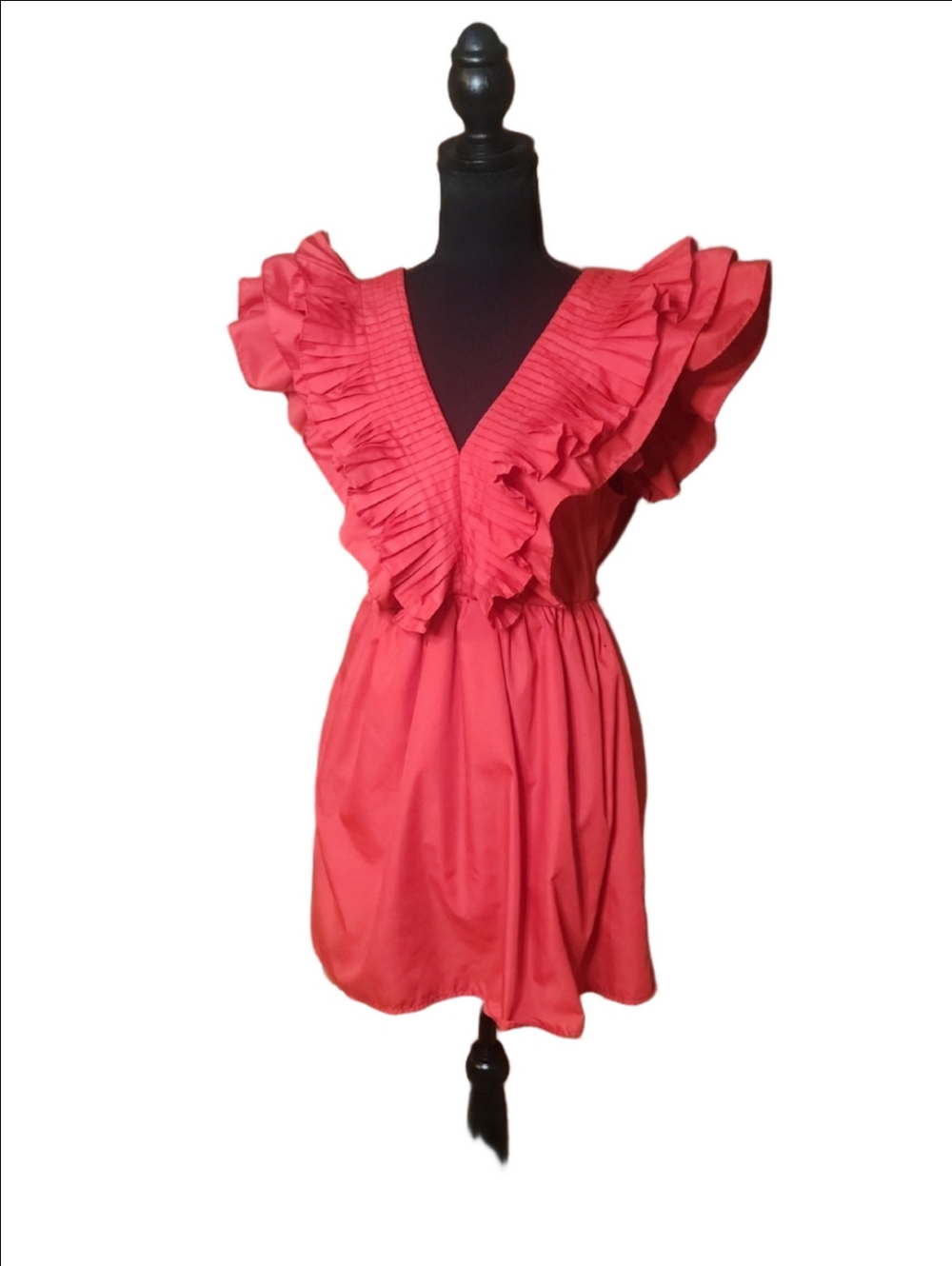 Entro Ruffled V-Neck Coral Mini Dress, Size Small